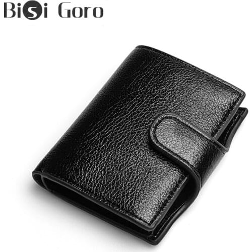 BISI GORO Top Quality Pu Leather Credit Card Holder Wallet Business Men Wallet For Credit Cards Women RFID Button Travel Wallet