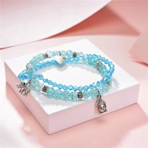 Handmade Beads Bracelet for Women Charms Popcorn Crystal Strand Bracelets Bangle Elastic 2 Rows Wristband Jewelry Gift 19cm B393