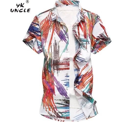 YK UNCLE Brand European Style Personalized Colorful Stripes Printing Luxurious Short Sleeve Shirt Top Quality Mens Shirt M-7XL