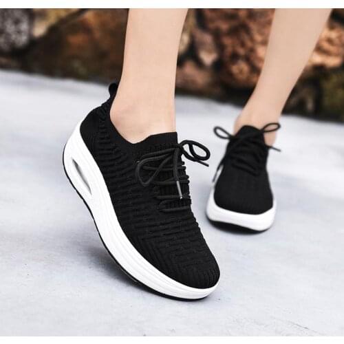 Outdoor Platform Sneakers Socks Women Sport Shoes Running Sneakers Womens Sports Shoes for Fitness Black Knitted Swing A-1477