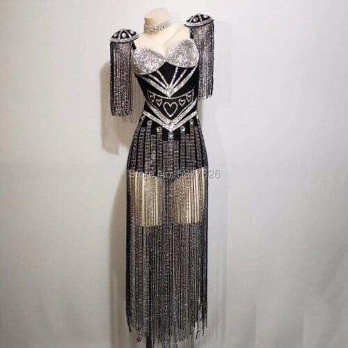 Sexy Women Sparkly Tassel Outfit Women Celebrate Costume Stage Party Singer Dance Wear