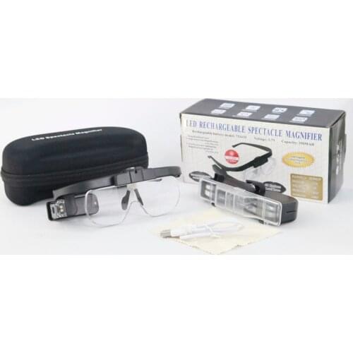 USB Rechargeable LED Lighting Glasses-Type Head-Mounted Magnifier With Six Magnification Lenses Watchmaker Repair Wearing