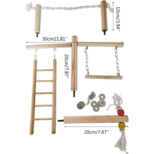 Parrot Climbing Ladder Swing Toy Natural Wood Bird Conure Cage Play Gyms Playground Stand Rope Perch