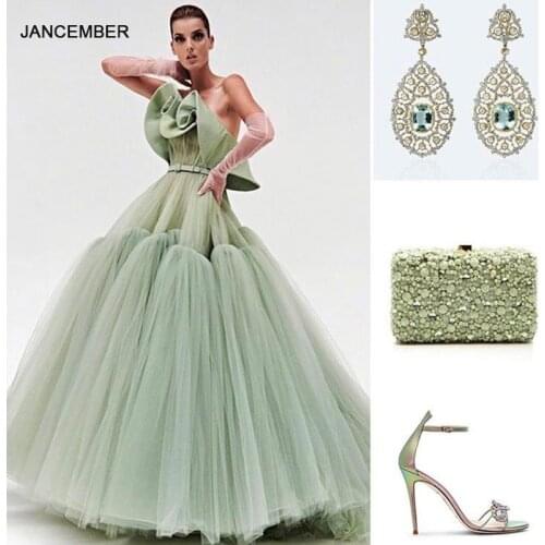 J67012 JANCEMBER Grass Green Elegangt Simple Evening Party Dresses 2020 Strapless Ruffles Sleeveless Ball-Gowns