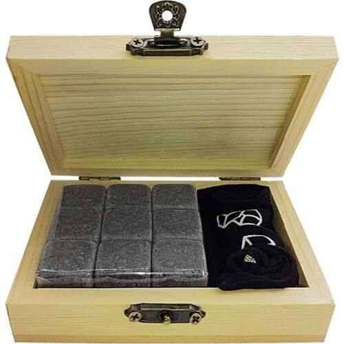 3 colors 9pcs/set Whiskey Stones with wooden box+velvet bag whisky whiskey rocks stones cube stone wooden box free shipping