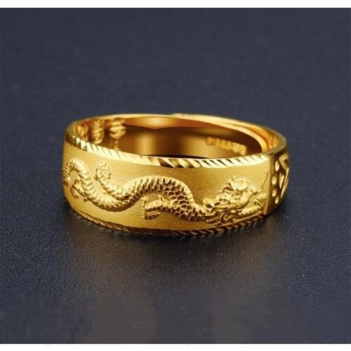 Dragon Pattern Rings for Men Yellow Gold Filled Unisex Couple Ring Men Punk Simple Vintage Wedding Ring Men Women Golden Rings