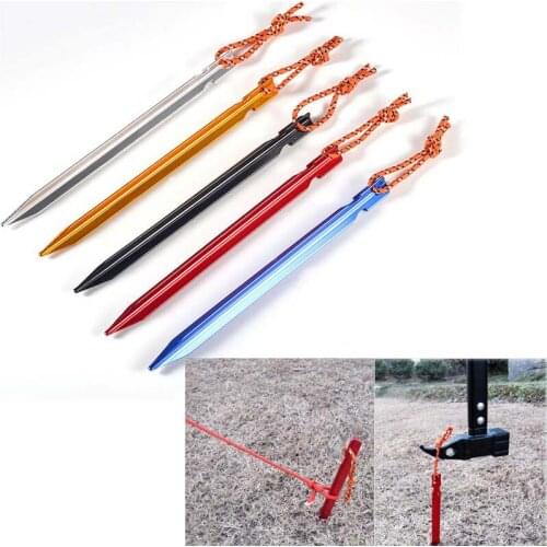 6PCS Tent Nail Tent Pegs Nails Metal Aluminum Alloy With Rope Stake Hiking Outdoor Travel Supplies Sand Ground Rope Nails