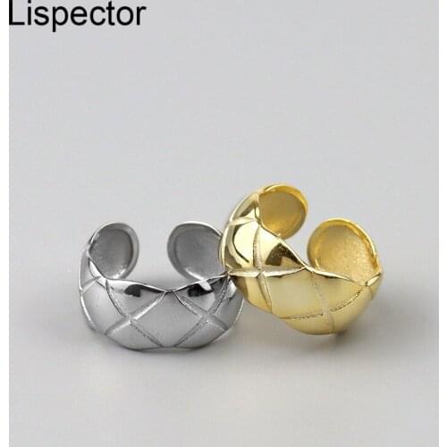 Lispector 925 Sterling Silver Simple Rhombus Crossed Pattern Rings Open Minimalist Wide Wrap Ring Unisex Couple Jewelry Gifts