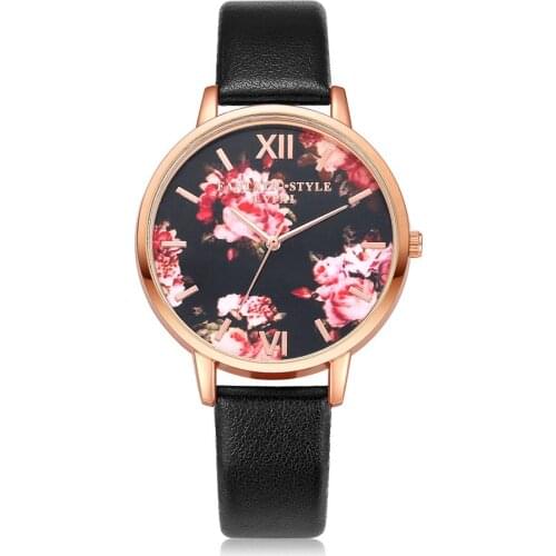 LVPAI Womens Watches Pattern Flowers Leather PU Leather Strap Quartz Wrist Watch Ladies Watch Dress Clock Gifts Relogio Feminio