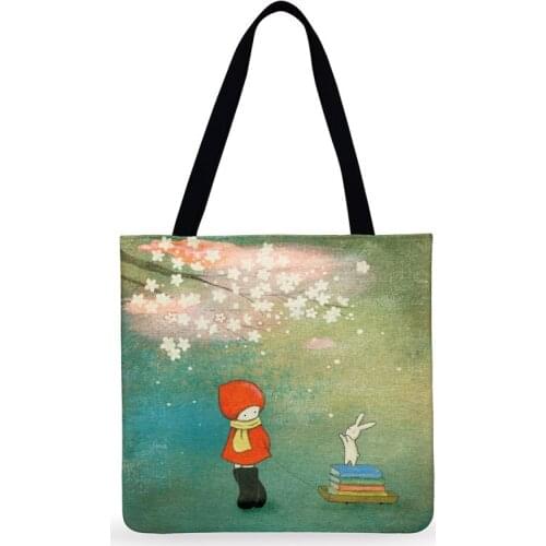 Fashion Beach Bags Women Casual Tote Cute Painting Printed Bag Ladies Shoulder Bag Foldable Shopping Bag Women Handbags