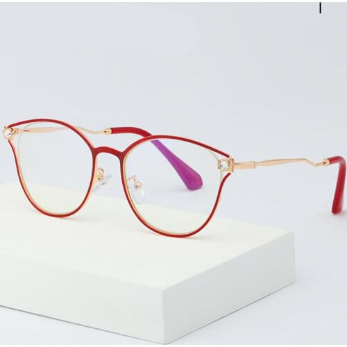 2020 Metal Rhinestones Cat Eye Glasses Frame Women UV400 Eyewear Clear Lens Myopia Nerd Black Pink Red eyeglasses frame
