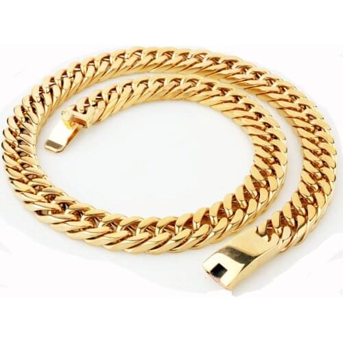 Qmzchentrendy Mens Gold/black Stainless Steel Curb Cuban Chain Necklace Boys Chain Punk Heavy Hip hop Men Jewelry Drop Shipping