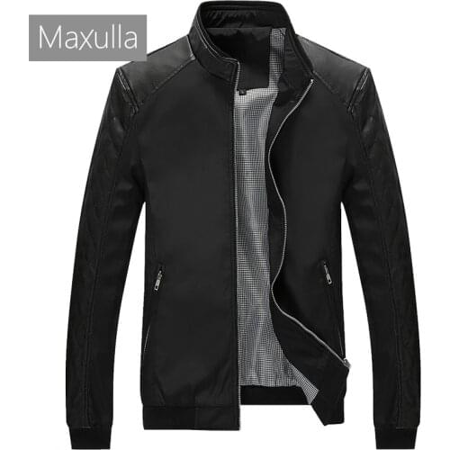 Maxulla Mens Jacket Spring Mens Casual PU Leather Patchwork Thin Coats Bomber Jackets Male Fashion Anorak Jackets Clothing 5XL