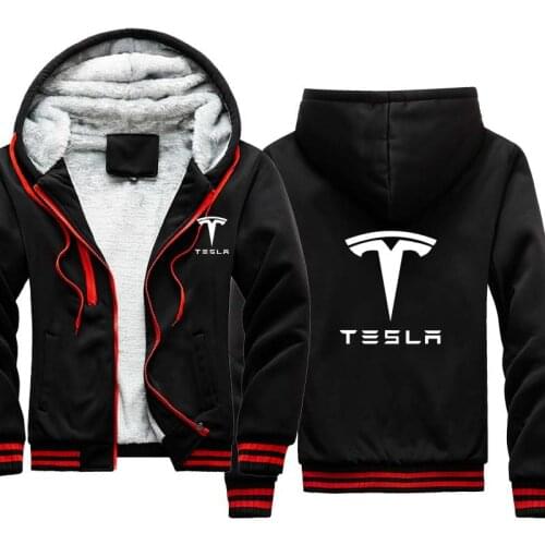 Mens Hoodie jacket winter velvet thickening Warm Slim Hoodie Tesla Car Logo Print Harajuku Male Clothing