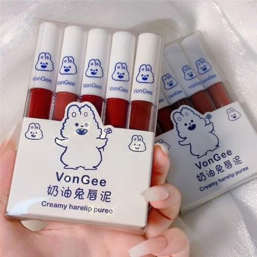 Five-piece Lip Mud Lip Glaze Set Long Lasting Matte Matte Velvet Lipstick Waterproof Moisturizing ​Lip Makeup Cosmetic TSLM1