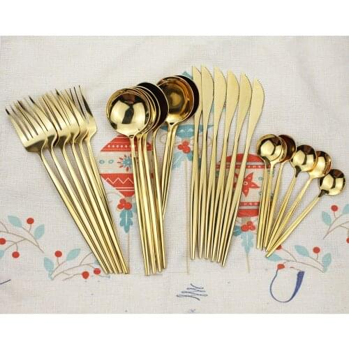 24Pcs 18/10 Stainless Steel Dinnerware Set Black Gold Cutlery Spoon Fork Knife Western Cutleri For Kitchen Dinner Flatware Set