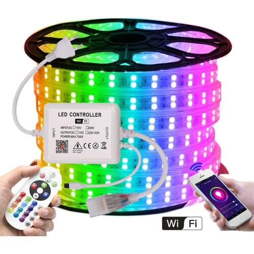 RGB LED Strip Set 220V with WIFI IR 750W Controller 24key Remote Dimmerable Flexible Tape LED Ribbon Rope 5050 LED Strip