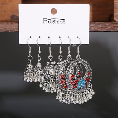 Bohemian Gypsy Vintage Womens Silver Color Earrings Set Fashion Jewelry Summer Flower Drop Earrings Gift