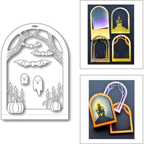 2020 New Halloween Layered Door Metal Cutting Dies For DIY Cut Paper Craft Making Pumpkin Ghost and Bat Card Album Scrapbooking