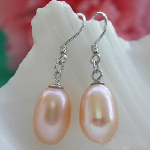 New Favorite Pearl Silver Dangle Earring 13mm Pink Rice Freshwater Pearl Earring Charming Wedding Birthday Party Lady Gift