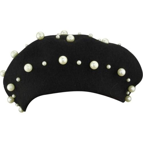 MINAKOLIFE Solid Color Warm Wool Full Pearl Beret Women French Artist Beanie Beret Hat for Women with Rivet Beret Hat