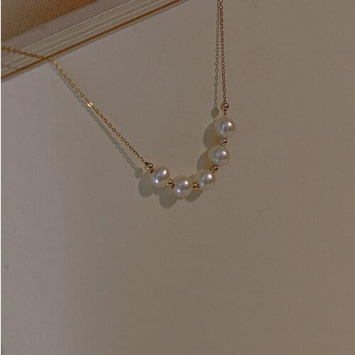 925 Sterling Silver Pearl Beads Necklace Female Light Luxury Golden Clavicle Chain Wholesale