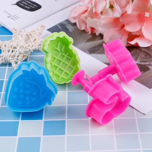 TPXCKz Hot Sale 4 pc Fruit Plastic Cookie Cutters Cake Fondant Biscuit Mold Bakeware Strawberry Grape Cherry Pineapple Shapes