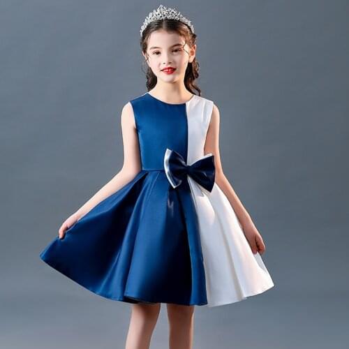 Girl Two-color Stitching Dresses Christmas Bow Party Princess Dresses Children Kids Clothes For 6 8 10 Years Girls Gown Dresses