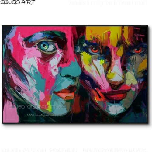 Gifted Artist Hand-painted High Quality Abstract Knife Figure Painting on Canvas 2 Persons Abstract Portrait Acrylic Painting