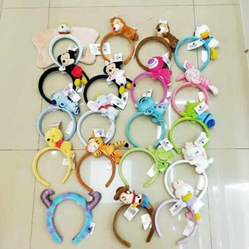 Real Picture Disney Lie Prone Sleeping Cartoon Doll Hair Accessories Headband Donald Duck Pooh Bear Mickey Minnie Stitch Dumbo
