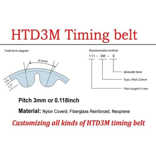 High Torque HTD 3M Timing belt pitch 3mm or 0.118" Neoprene Rubber Customizing all kinds of HTD3M STD S3M Timing belts pulley