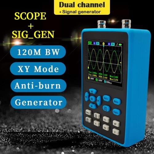 120M Bandwidth Handheld Dual Channel Oscilloscope 2.8 Inch Display 10mV Minimum Vertical Sensitivity FFT Spectrum Analysis