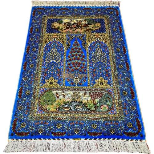 Seeykeep™ 3x4.5ft Silk Handknotted Rug With Stunning Blossom Garden in center And Hunting scenes on Two ends -FC3016040