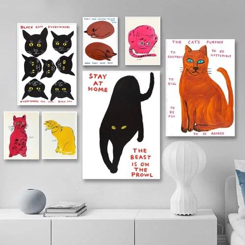 David Shrigley Print Contemporary Art Poster Black Cats Animal Fashion WallCanvas Print Poster Wall Art Pictures For Home Decor