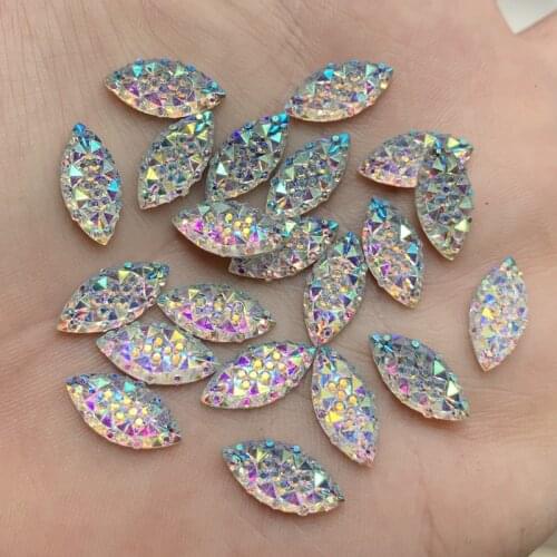 7*15mm Bling Crystal AB Resin Rhinestone Flatback Cabochon Stone DIY Wedding Decoration Crafts 160pcs -HY480
