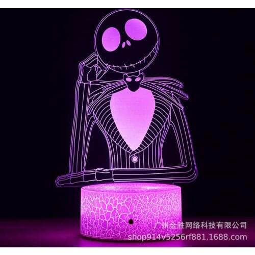 Halloween Skull Colorful 3D Light USB Charging Acrylic Creative Touch Remote Control Desk Lamp Energy-saving LED Night Light