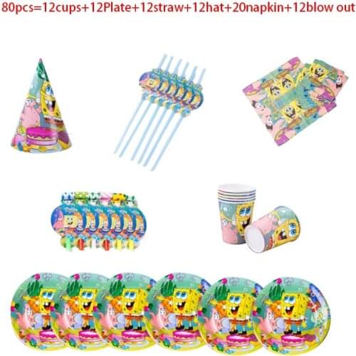 Happy Birthday Party Supplies Tablecloth Napkins Paper cup Sponge-Bob For Home Kids Boys girl Favors Gifts Party Decorations