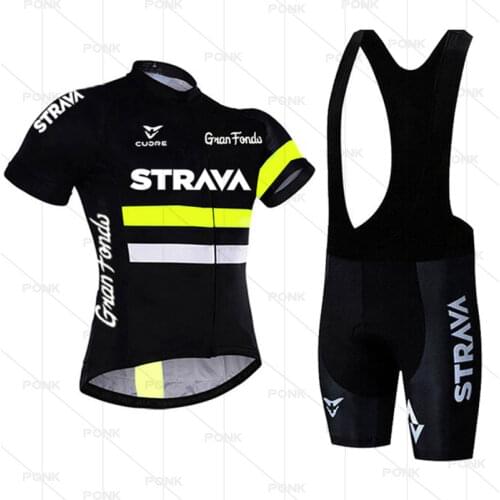 New STRAVA Summer Cycling Jersey Set Breathable Team Racing Sport Bicycle Jersey Mens Cycling Clothing Short Bike Jersey