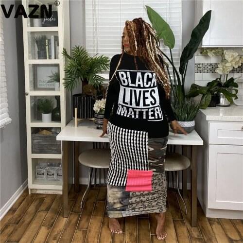VAZN 2020 New Indie Folk Vintage Sexy Young Plus Size Soft Elastic Full Sleeve Women High Waist Skinny Pencil Maxi Dress