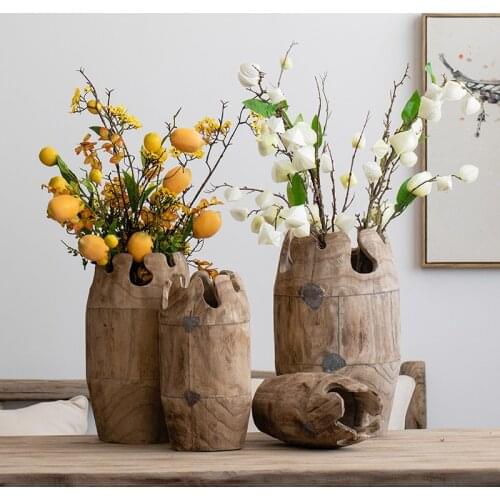 Japanese Wooden Vase Minimalist Retro Living Room Flower Arrangement Art Container Plant Vaso De Planta Home Decoration EF50FP