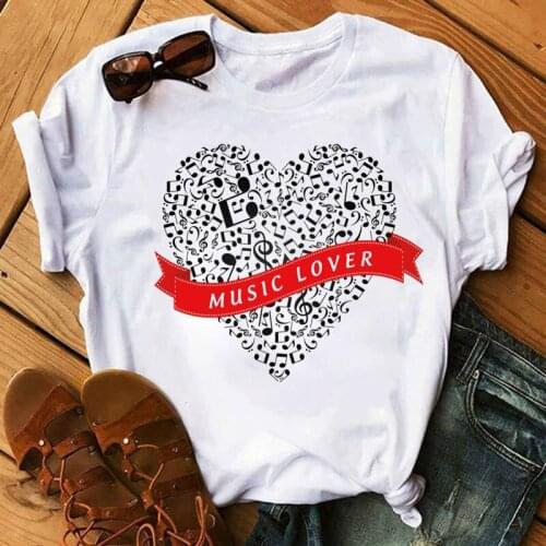 Women T Shirt Music Lover T-shirt Heart Music Note Printed Tops Female Summer Harajuku Cute Graphic Tee Shirts Women T-shirt Top