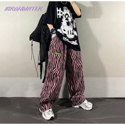 Women Pant Vintage Pink Zebra Streetwear Hip Hop Boyfriend Jeans For Trousers Korean Punk Women Wide-legged Pants Wide Dungarees