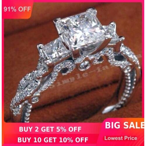 2016 Women vintage ring Handmade Three-stone 2ct 5A Zircon Cz 925 Sterling silver Engagement Wedding Band Ring for women