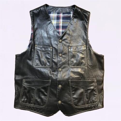 Mens Genuine Pure Natural Sheepskin Leather Vest Motorcycle Casual Slim-fit Leather Sleeveless Sheepskin Jacket Leather Vest