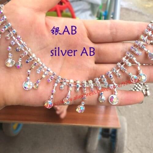 1 yard/lot dangle crystal rhinestone chain yard trims AB stone tassels clear white crystal strass bridal hair garment accessory