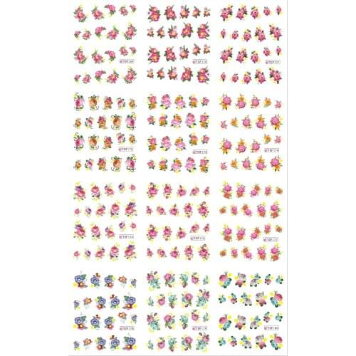 12Sheets/set 3D Flowers nail art sticker decals accessories nail art water transfer nail stickers for sticker decal#TCF169-180