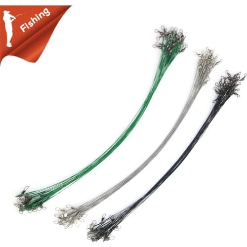 20PCS Fishing Line Steel Wire Leader With Rolling Swivels Duo-Lock Snap Anti-bait Carp Fishing Wire Leadcore Leash 15CM-30CM