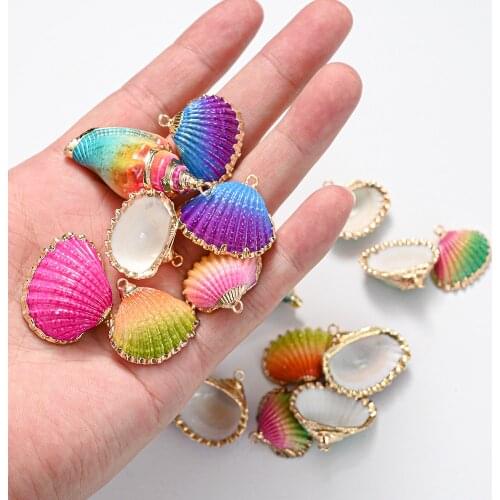 3/5pcs Colorful Fan Shaped Conch Beads Natural Irregular Beach Jewelry Beads Pendant for Diy Charm Necklace Earring Accessorie