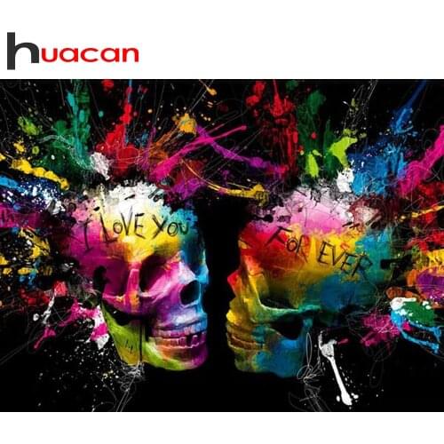 Huacan 5d Diamond Painting Skull Couple Love Mosaic Diamond Embroidery Full Square/Round Text Portrait Paintings For Interior