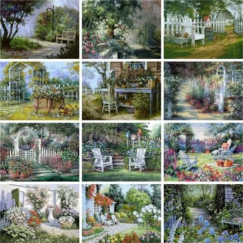 HUACAN 5d Diamond Painting House DIY Mosaic Garden Full Square Drill Diamond Embroidery Landscape Home Decor Handicraft